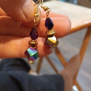2/$10 Handmade Purple and Gold Drop Earrings